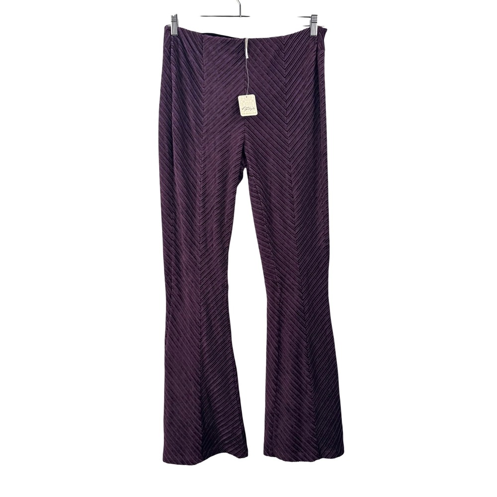 Free People Penny pull on velvet Flare Pants sz L Vintage grape boho whimsigoth